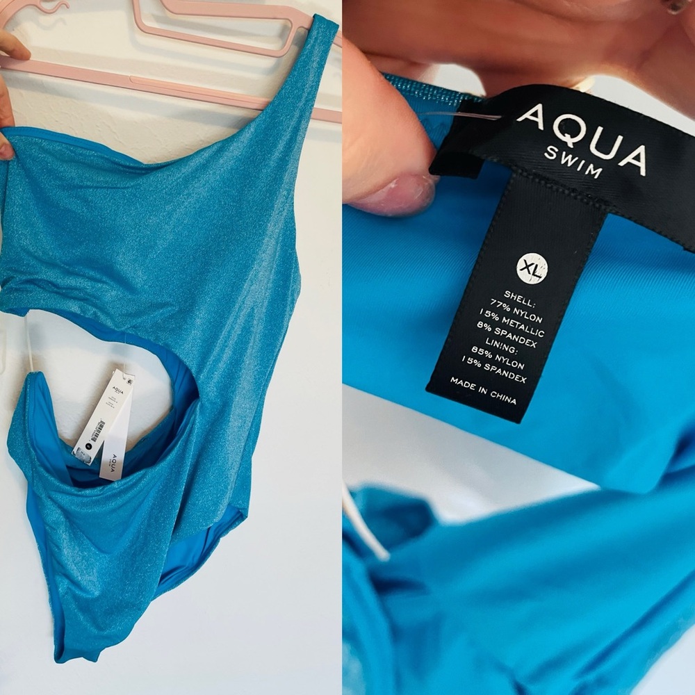 Aqua Shimmery Metallic Turquoise One-Piece Swimsuit